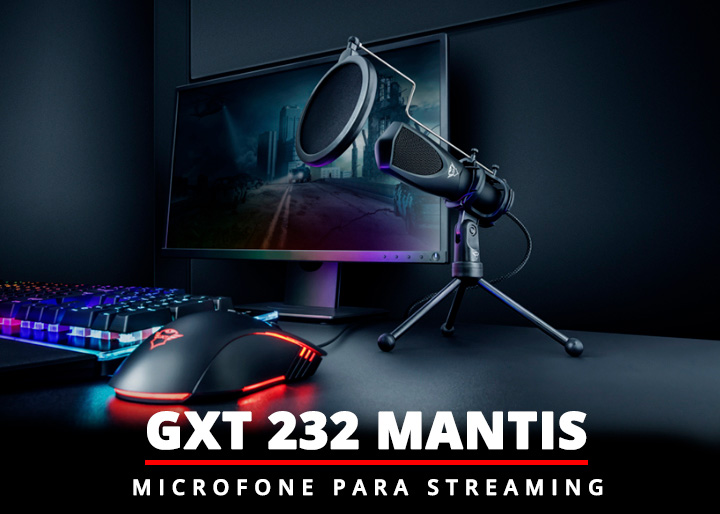  Microfone Streaming GXT 232 Mantis USB Trust, com tripé para fluxos no YouTube, Twitch e Facebook, PC e Laptop - 22656 